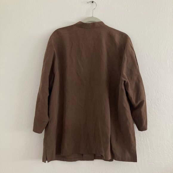 Charter Club Silk Linen Blend Button Front Top Tunic Brown Minimalist 16W - Picture 6 of 9